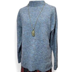 Soft dreamy blue speckled mock neck knit oversized sweater by Well Worn.